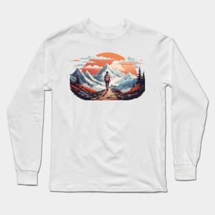 Girl walks a trail through the mountains Long Sleeve T-Shirt